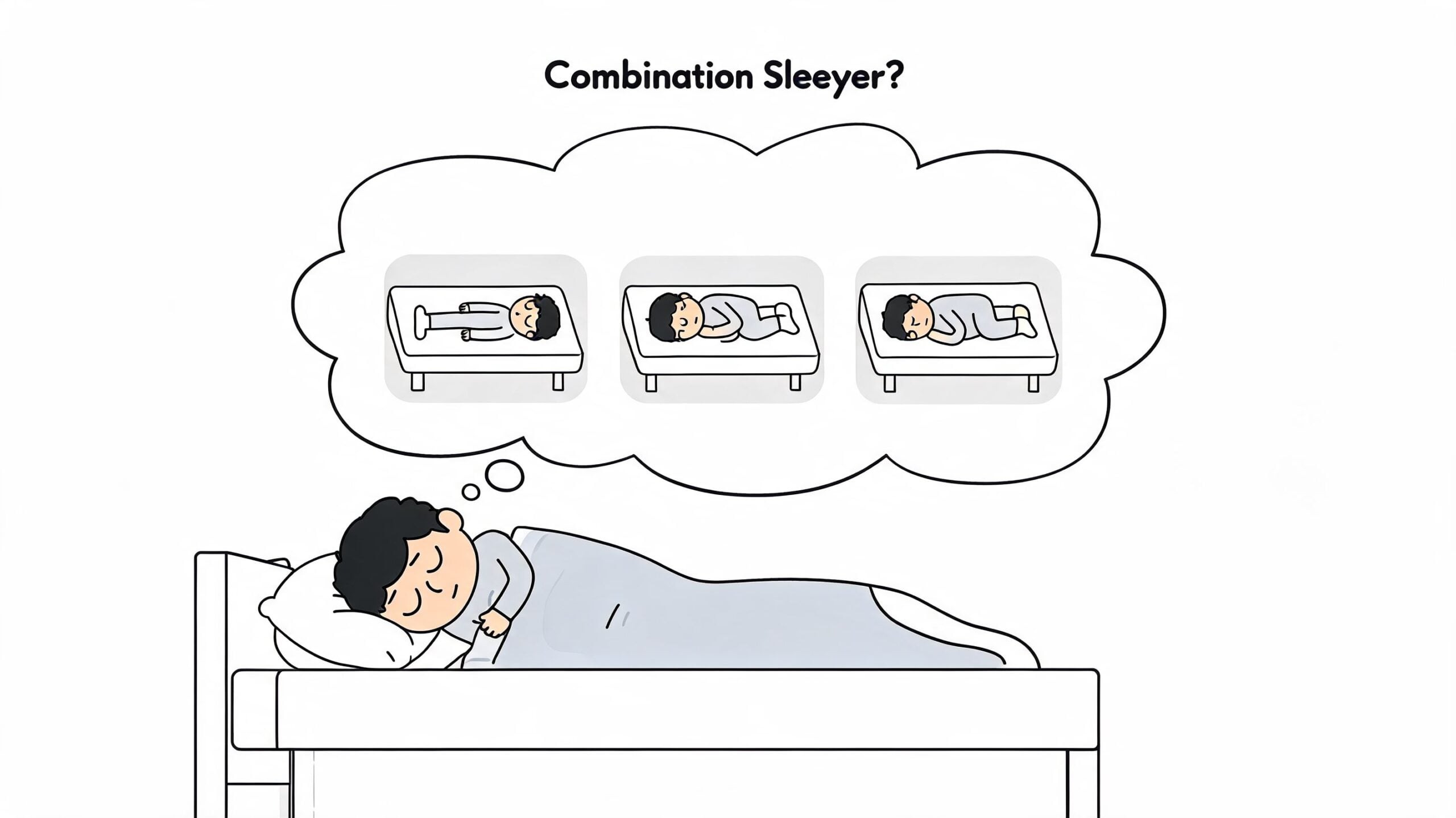 A sleeping person dreaming about changing positions between back and side sleeping styles in bed.