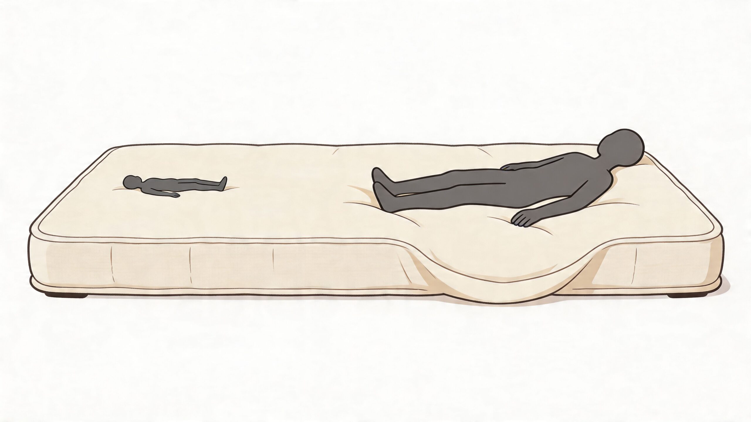 A diagram comparing the mattress indentation caused by a small figure versus a large human figure.
