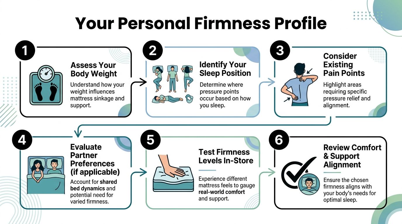 A six-step infographic guide titled Your Personal Firmness Profile on how to select the right mattress.