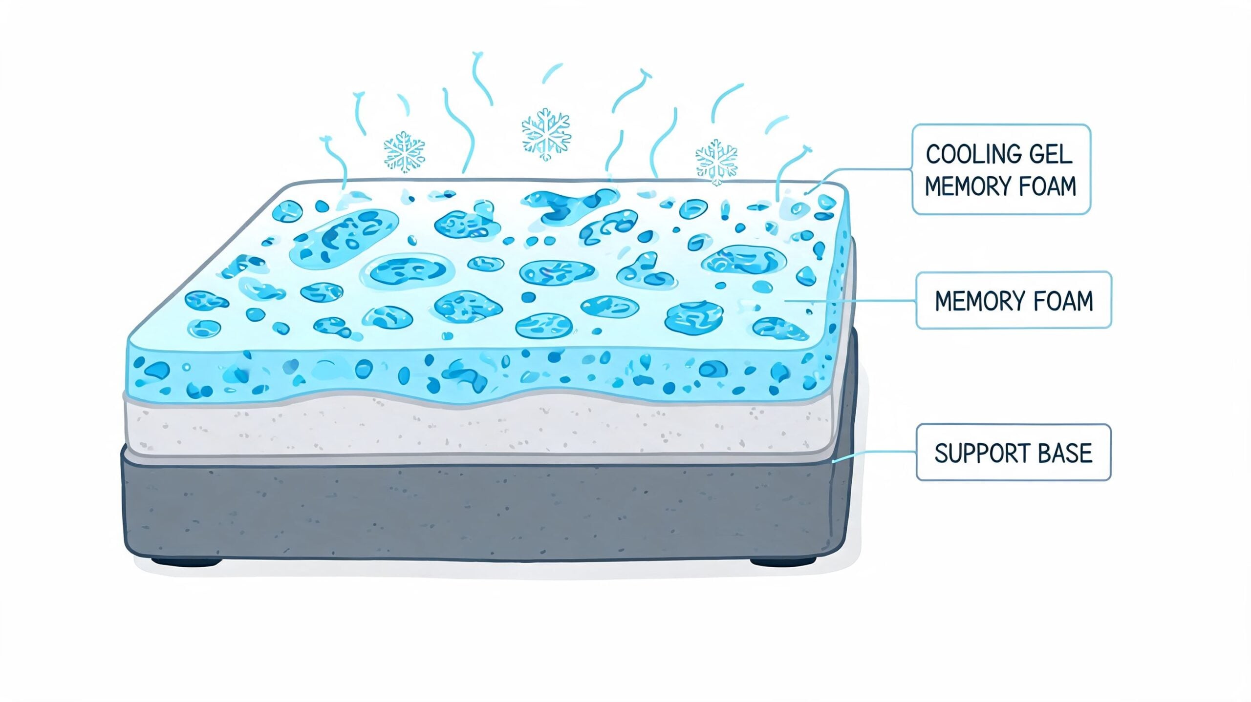A diagram showing the three layers of an Ashley furniture memory foam mattress including cooling gel technology.