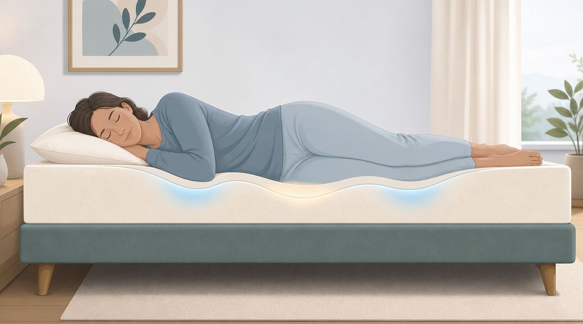 A woman sleeping comfortably on a memory foam mattress showcasing its ergonomic contouring support and pressure relief capabilities.