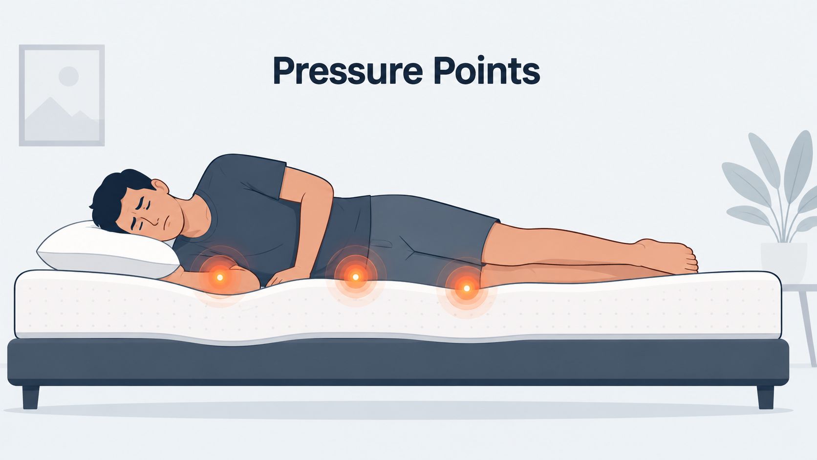 A diagram showing common pressure points on a person sleeping on their side on a mattress.